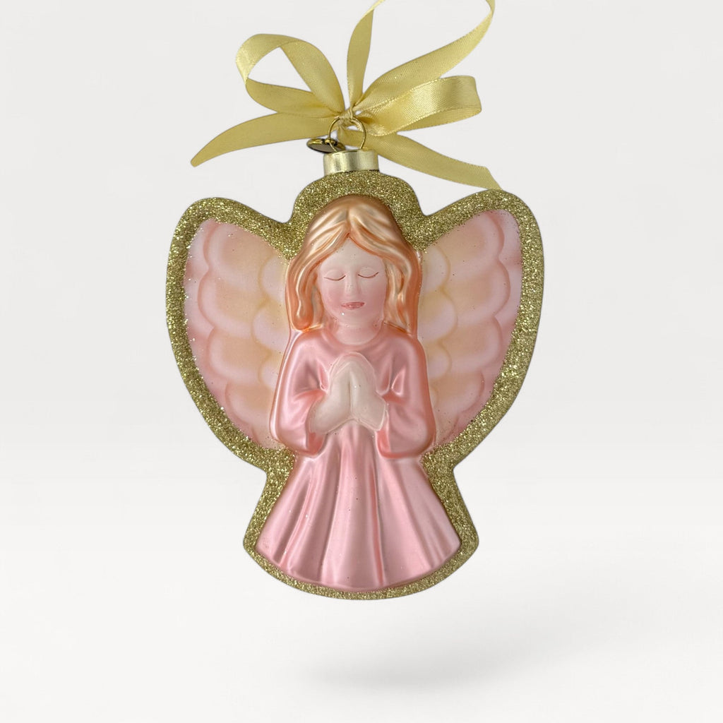 Praying angel blown glass Christmas ornament