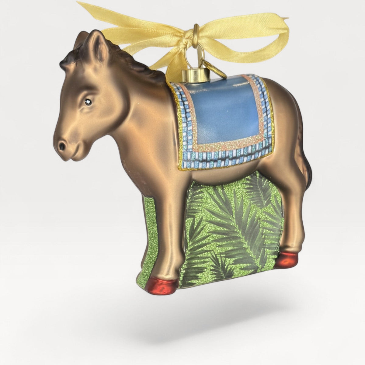 Nativity donkey blown glass Christmas ornament