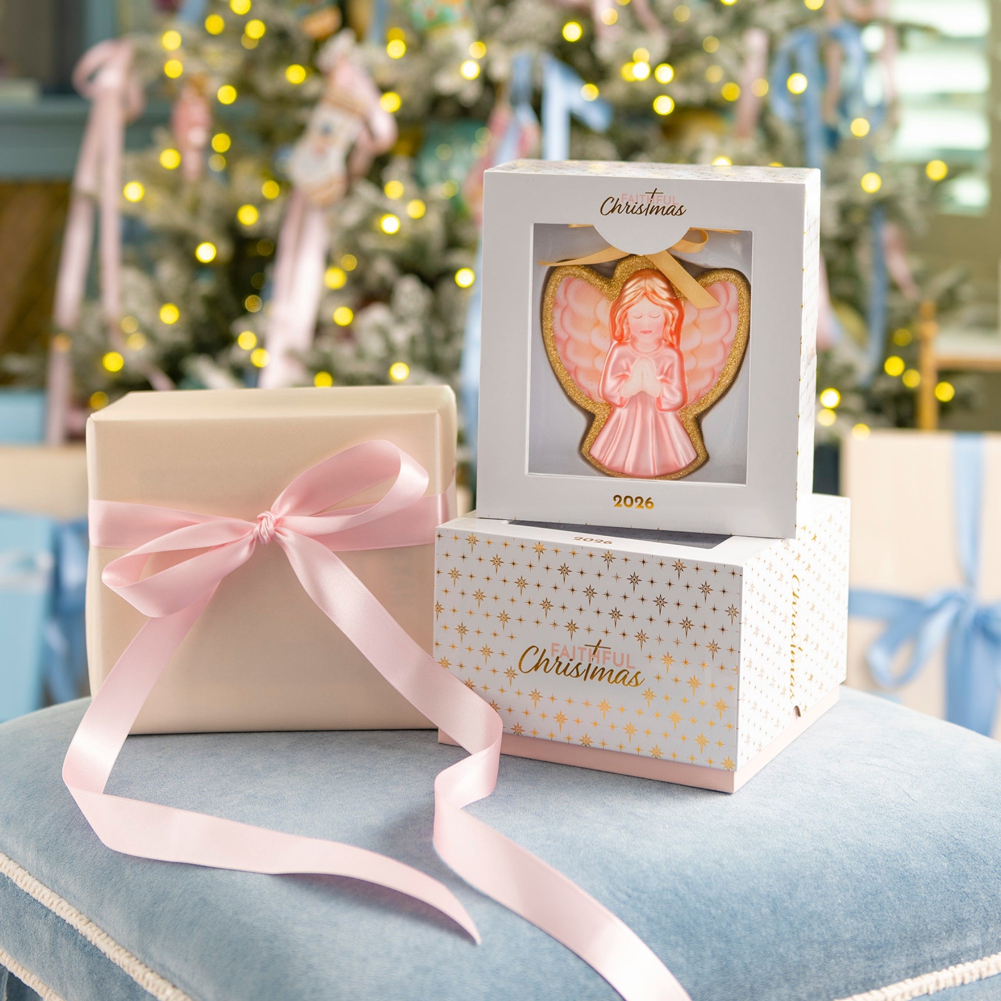 Faithful Christmas praying angel ornament keepsake box