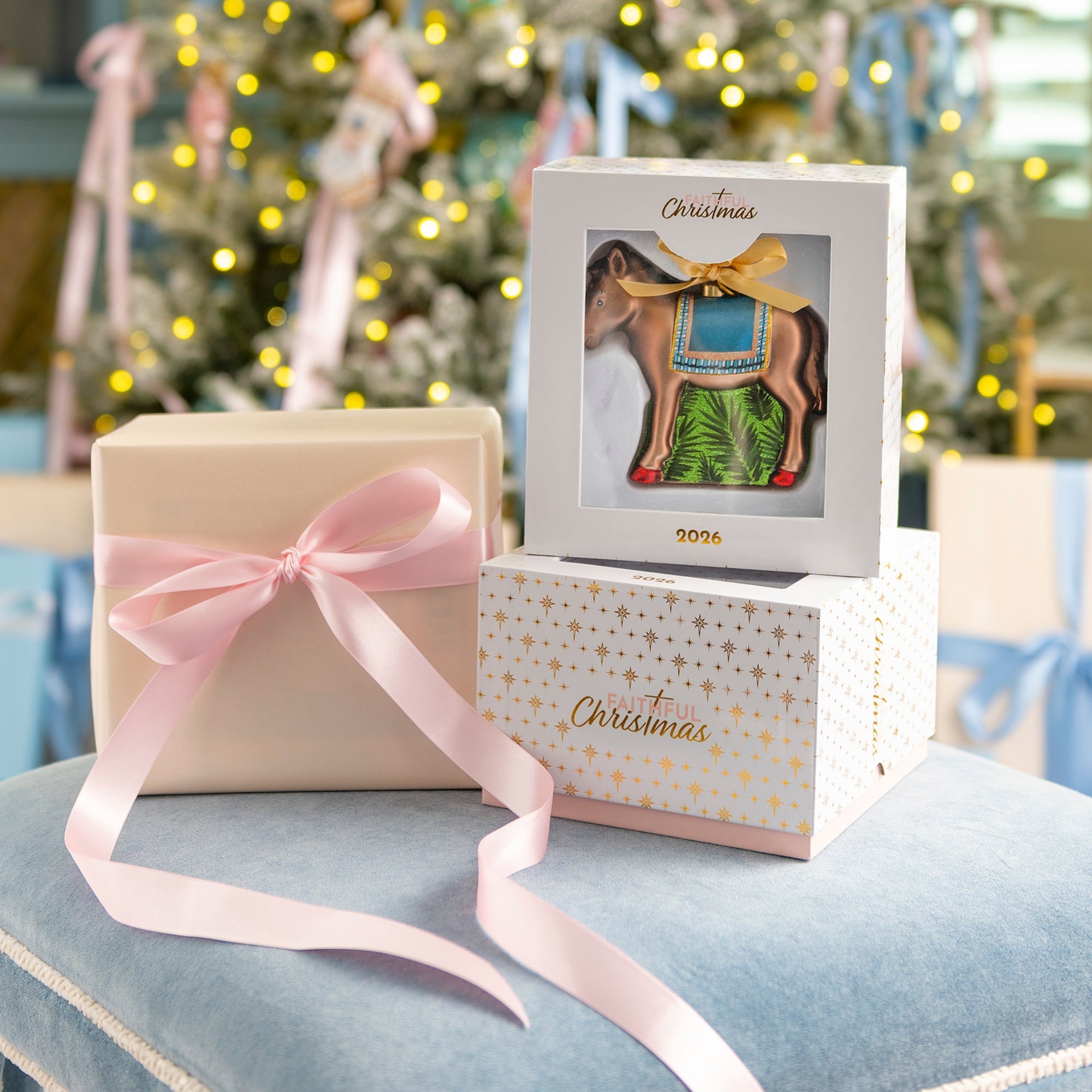 Faithful Christmas donkey ornament keepsake box