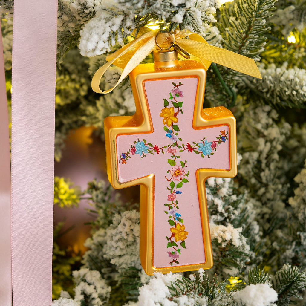 Decorative Christian blown glass cross ornament