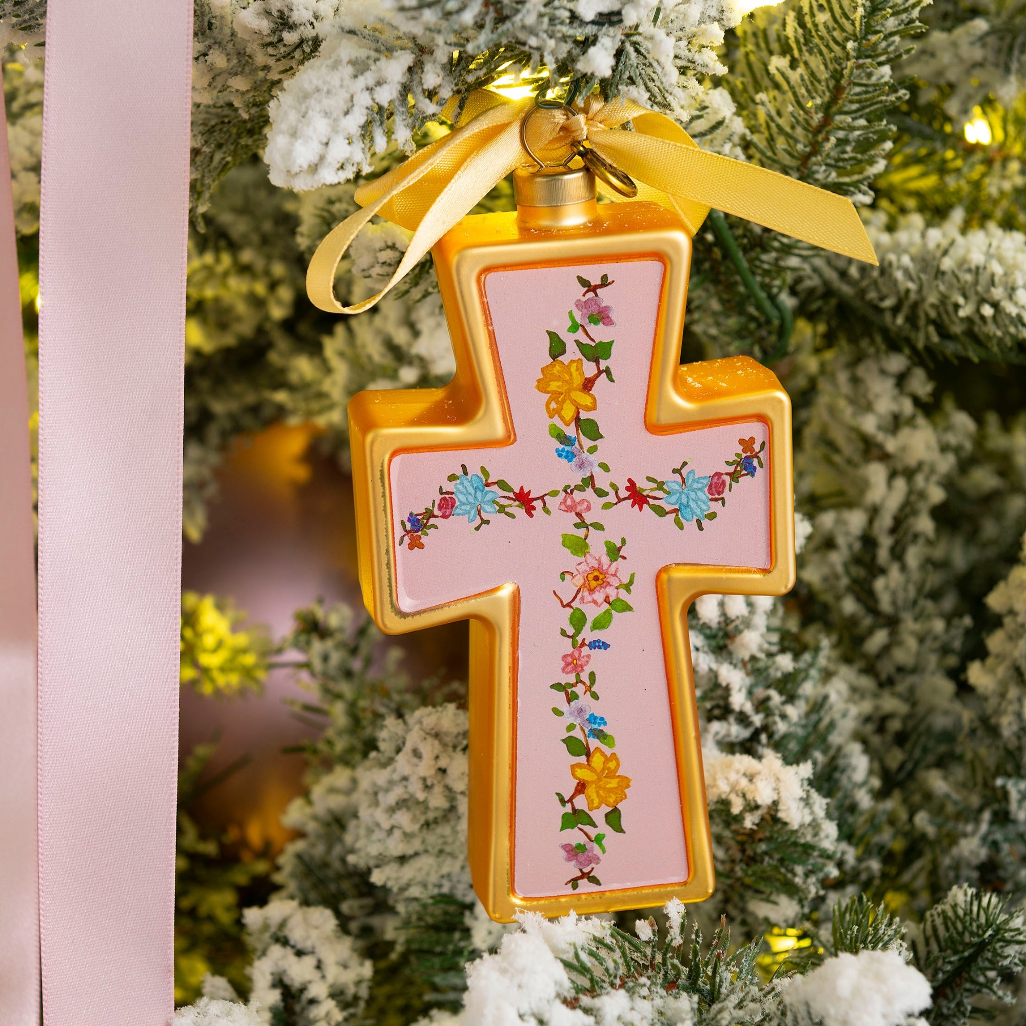 Decorative Christian blown glass cross ornament