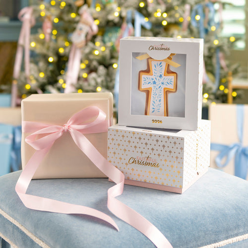 Faithful Christmas floral cross ornament keepsake box